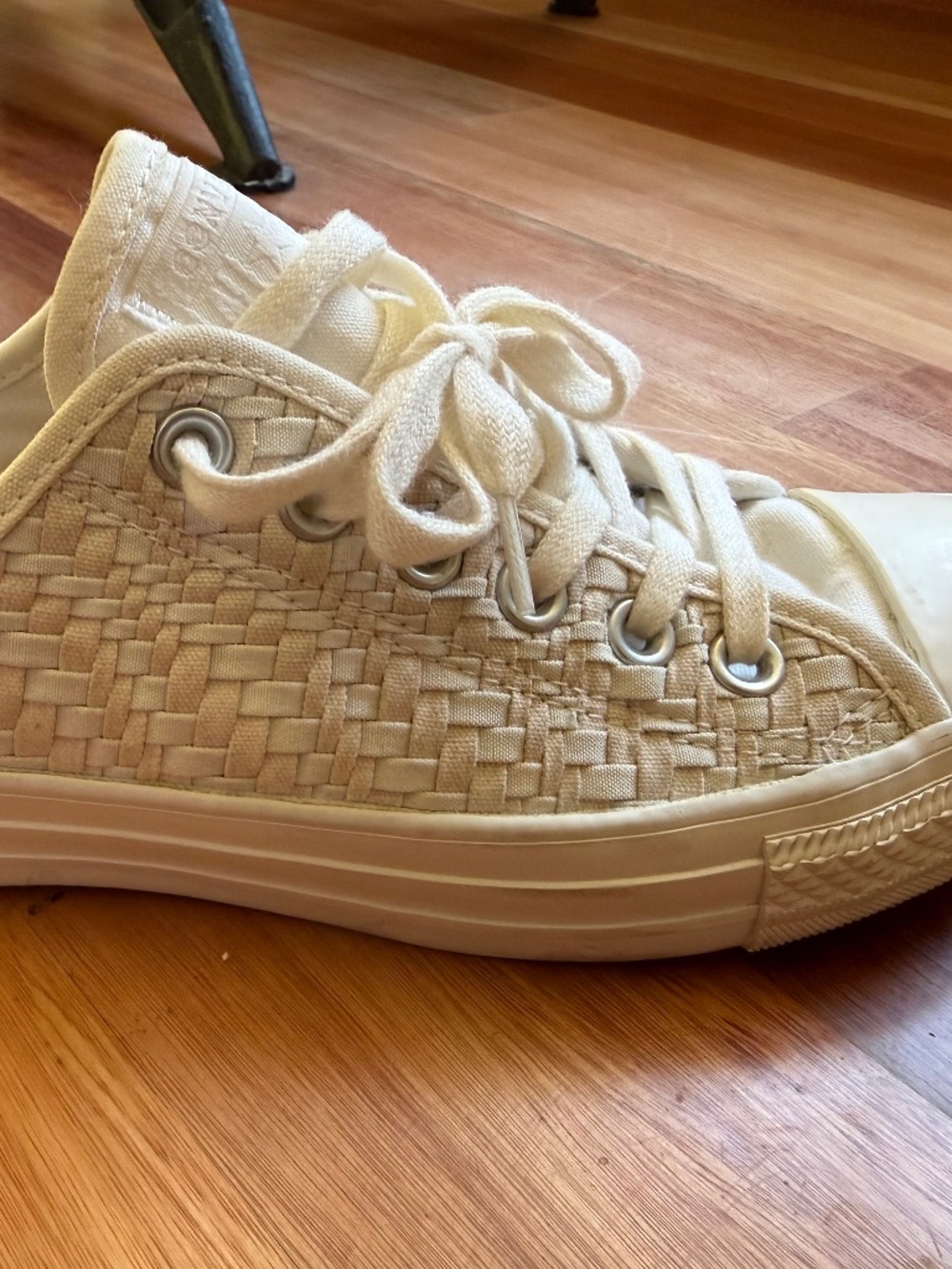 White braided leather converse shoes